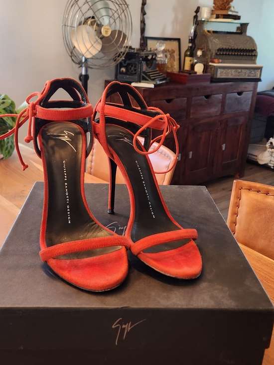 Giuseppe Zanotti Shoes - Giuseppe Zanotti Red Suede Lace-Up Stiletto Sandals